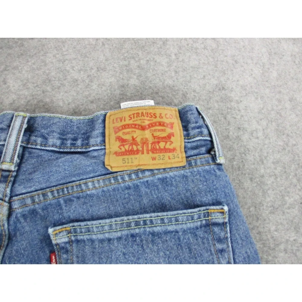 Levis 511 Jeans Mens 32x34 Blue Straight Denim Paint Splatter Button Fly Grunge